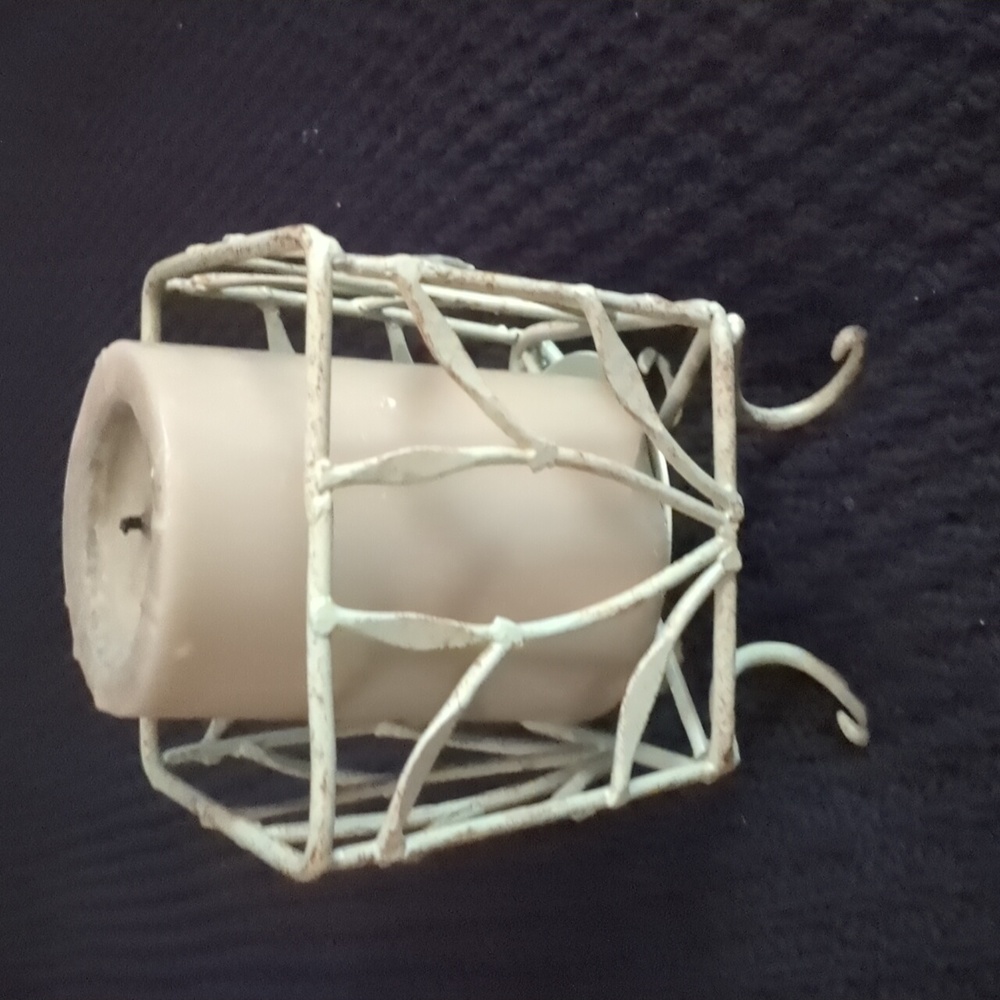 Shabby Chic Light Sage Green Candle Holder With Candle